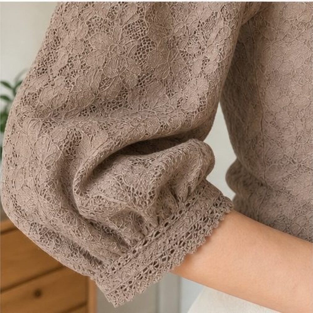 Taupe Ruffle Blouse - Picture 5 of 6